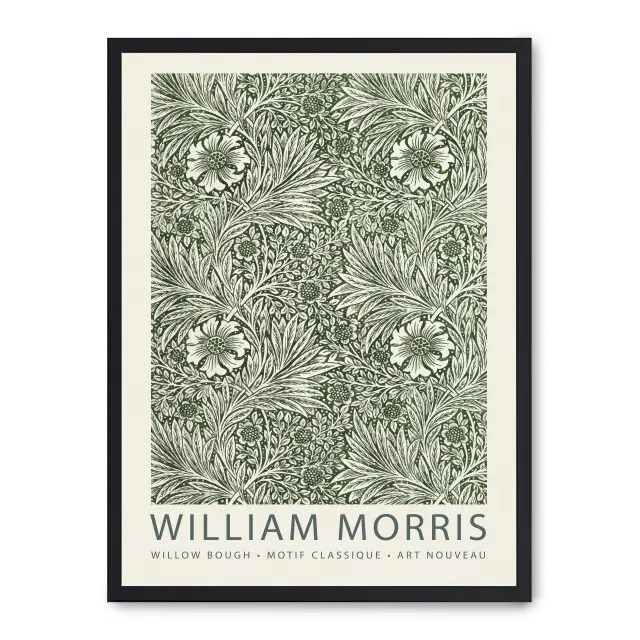 Lámina con marco negro WILLOW PATTERN II 21x30 cm, Póster impreso en papel de primera calidad de 180gr, montado sobre marco de madera MDF acabado en negro., Arte - Pintores famosos - William Morris