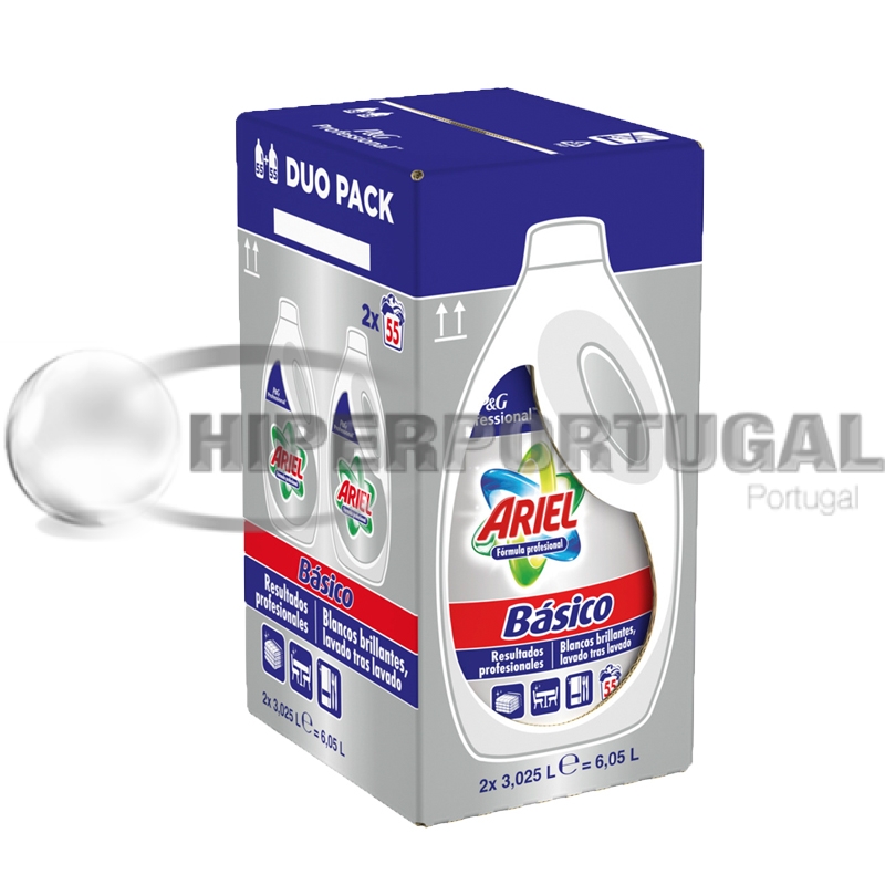 Pack de 2 Ariel Básico, Detergente Líquido para Lavadora, 60 lavados cada uno