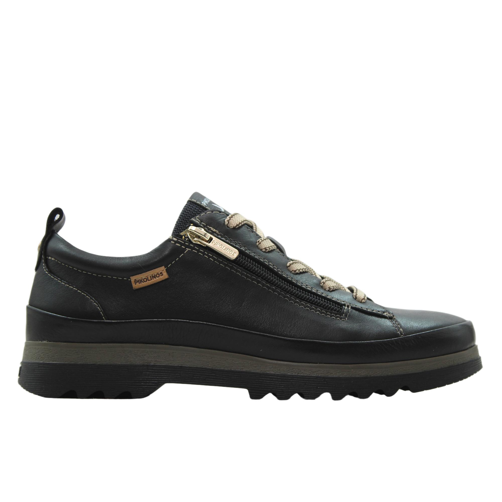 Pikolinos W3W-6979ST Zapatos casual de piel, cordones y cremallera, suela track de goma, para señora