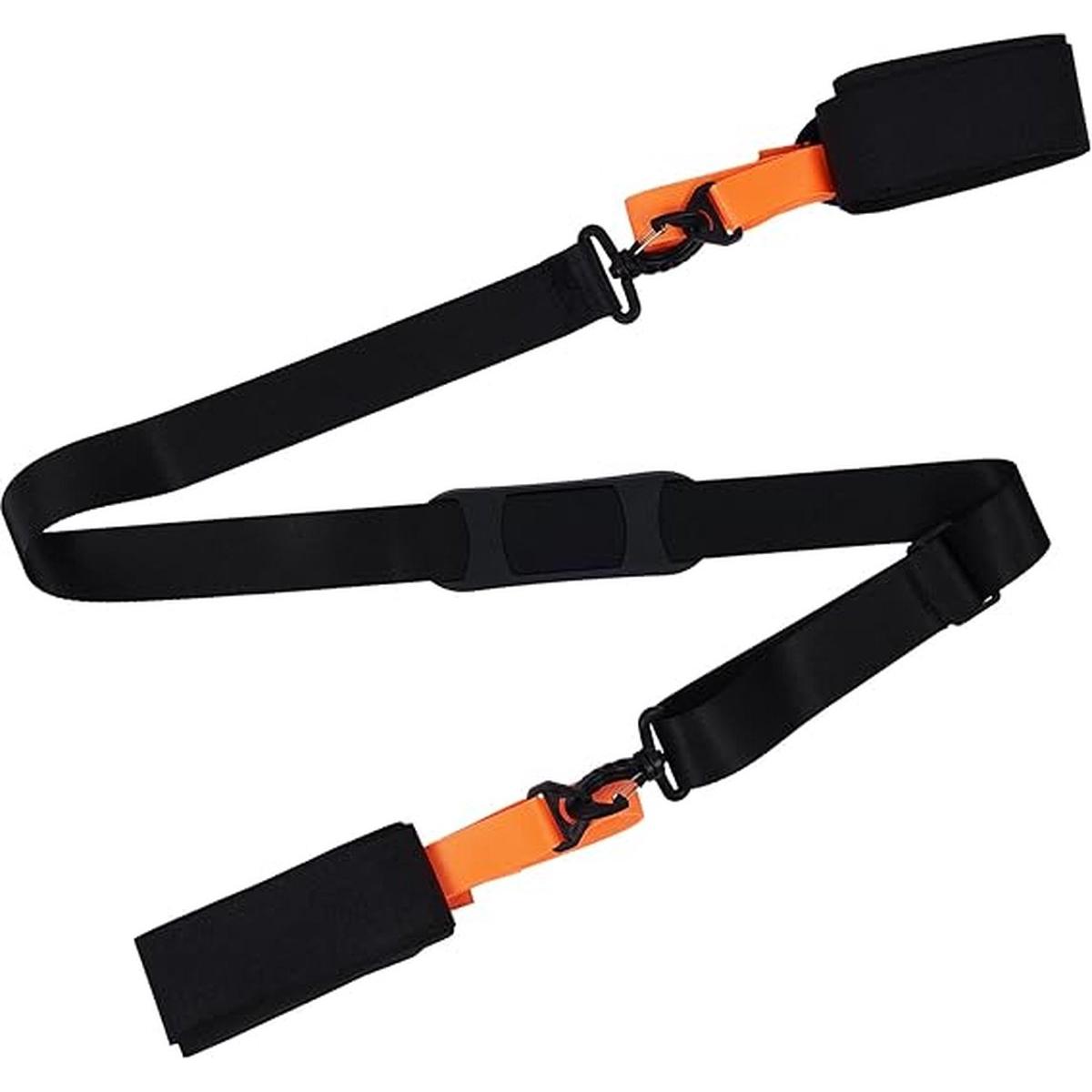 Correa para esquís - Portaesquís - Cinturón portaesquís - Accesorios de esquí - Fijación de esquí ajustable - Cinturón de esquí - Negro y naranja - Nylon - 75-120cm