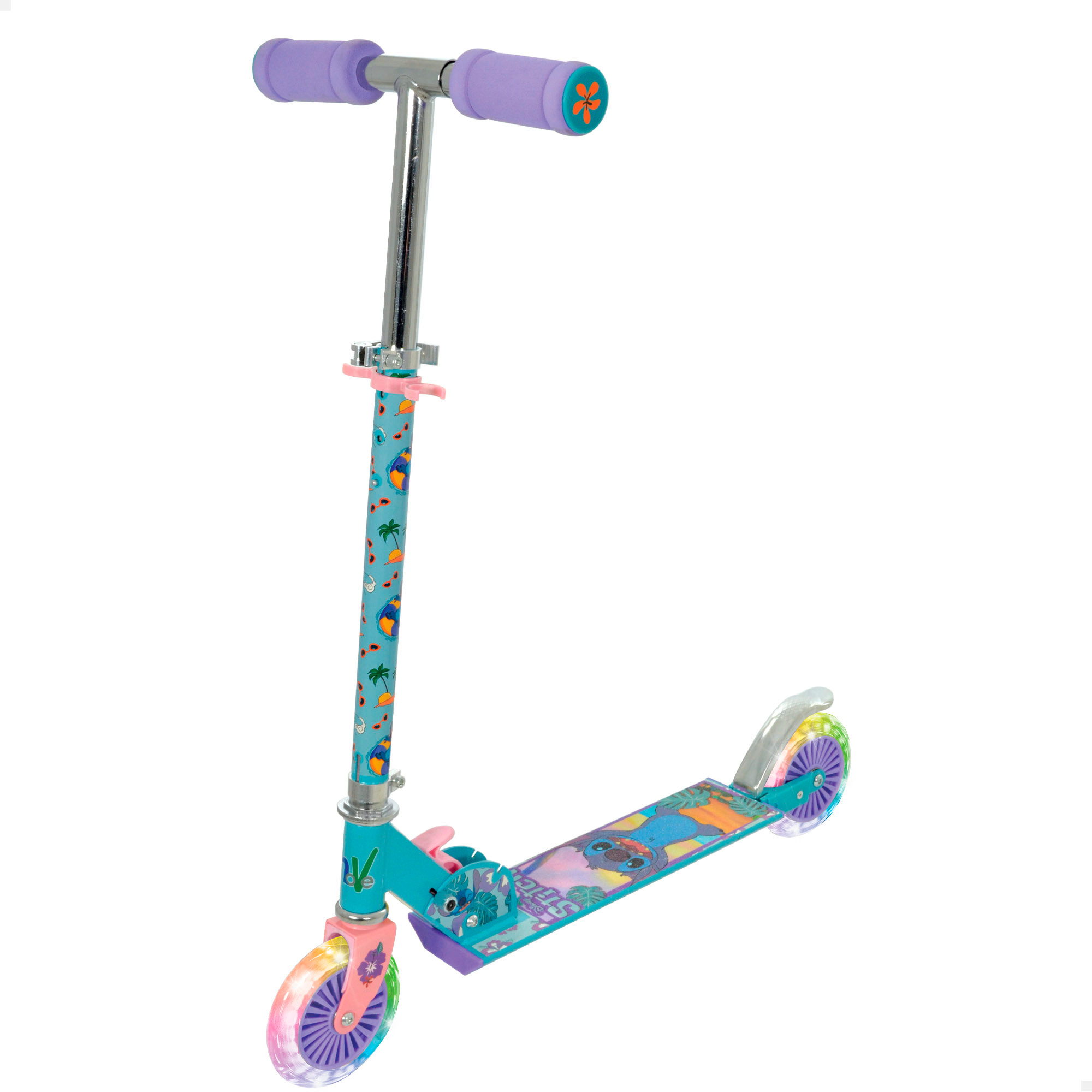 Stitch - Patinete infantil licencia oficial, estructura metálica, plataforma antideslizante con decoración Stitch, dibujos animados, ruedas antipinchazos, fomento equilibrio, motricidad, actividades exterior niños, diversión activa, juegos para niños