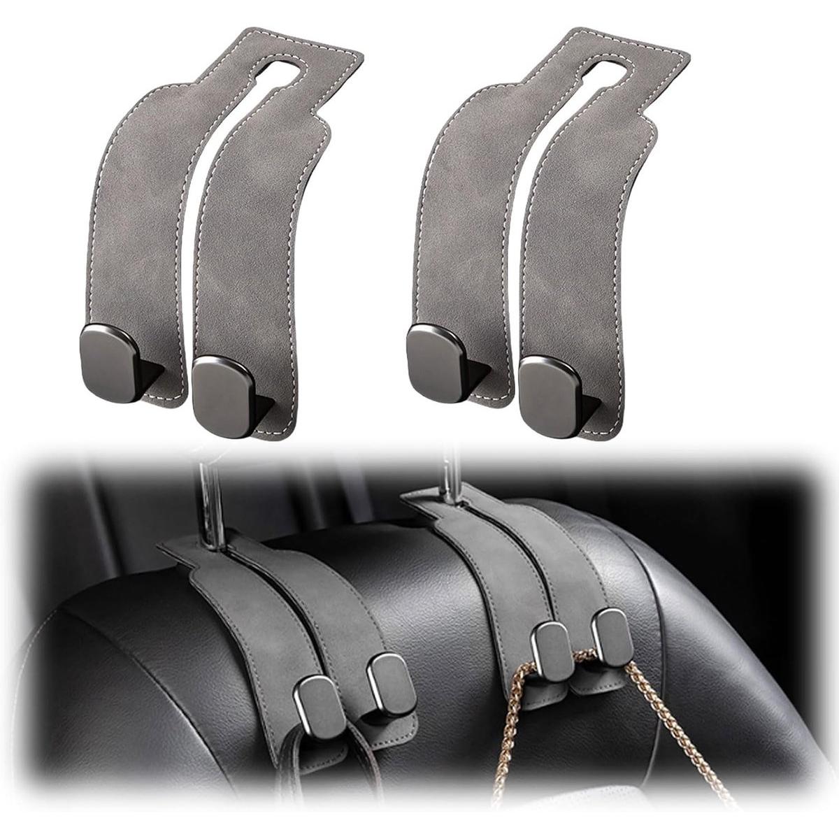 ganchos de almacenamiento para coche - Ganchos universales para reposacabezas de coche - Soporte de bolsillo - Soporte para reposacabezas de coche - Gancho de almacenamiento para asiento de coche - Reposacabezas (Gris)