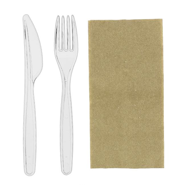 MONOUSO | Set Cubiertos Reutilizables PS Tenedor, Cuchillo y Servilleta (25 Uds)