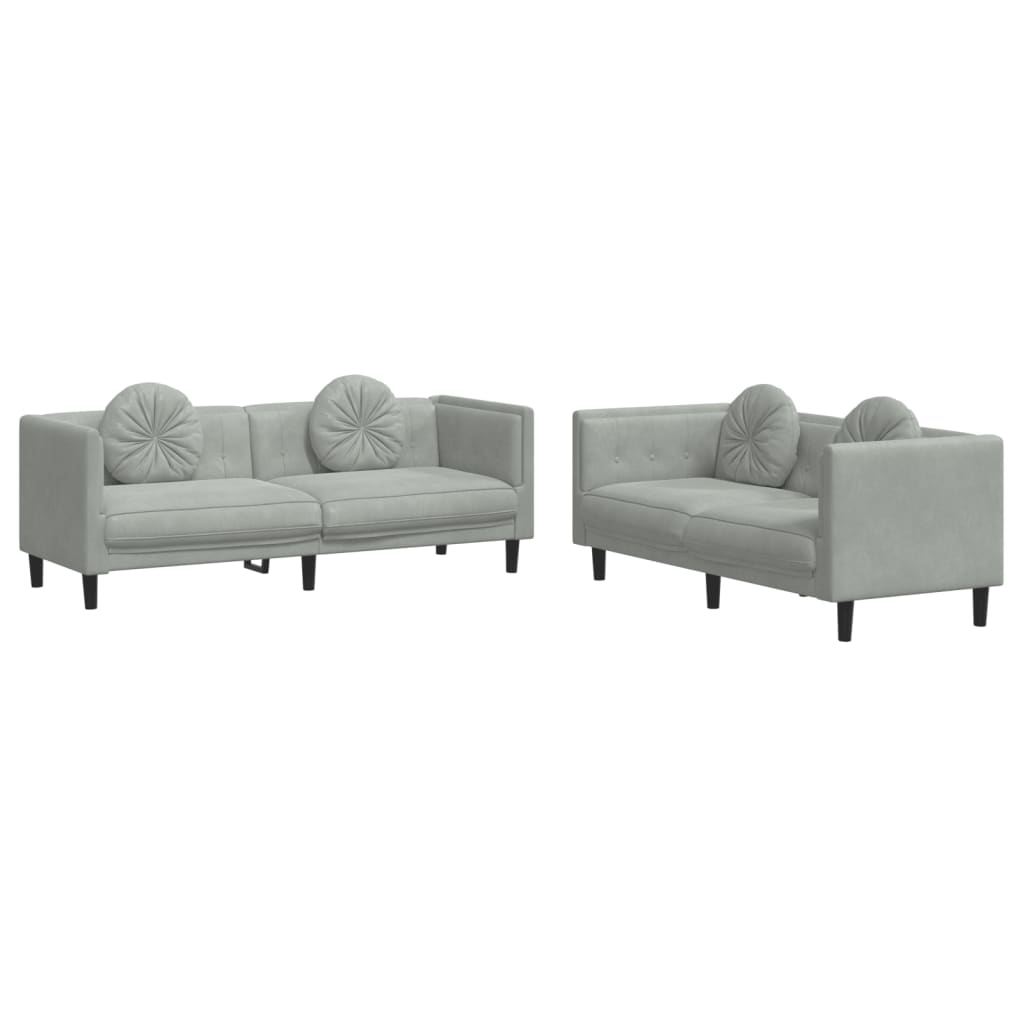 vidaXL Juego de sofás con cojines 2 piezas terciopelo gris claro