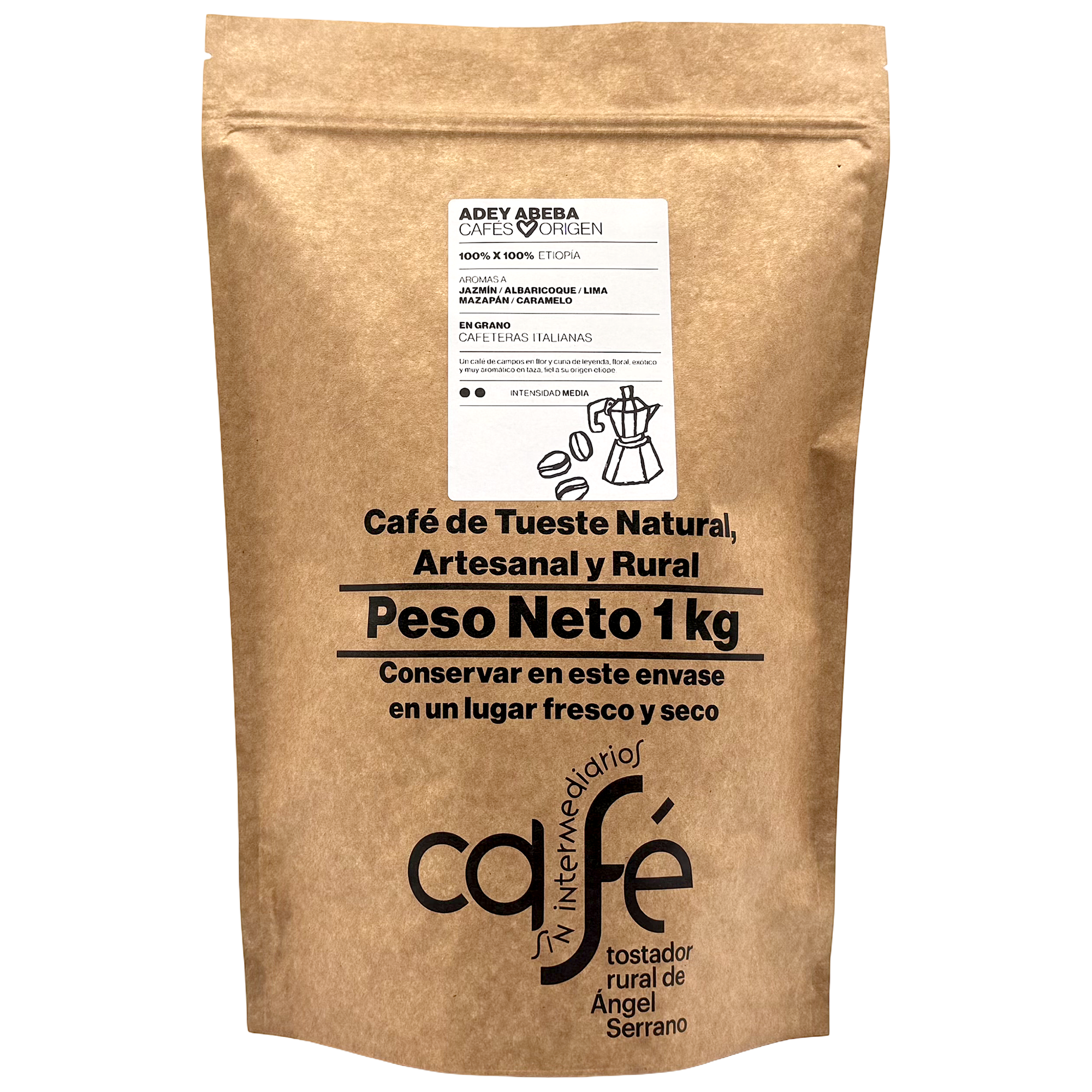 CAFÉ SIN INTERMEDIARIOS - 100% Etiopía - Adey Abeba - Ideal para tomar solo - Intensidad de sabor Media - Recién tostado y envasado - 1 Kg Grano o Molido (Exprés, Filtro, Italiana, Americana, Superautomática)