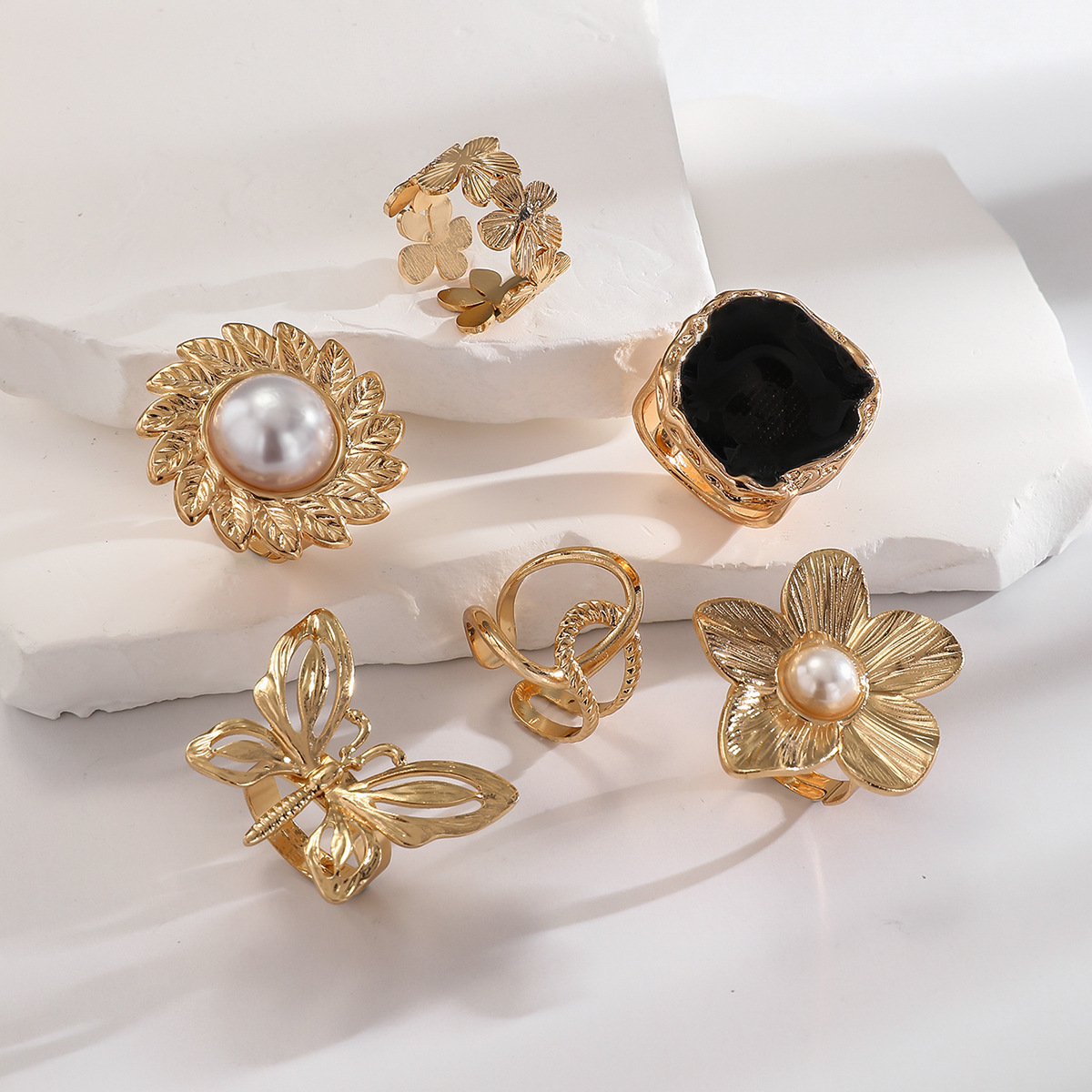 Conjunto de anillos gruesos vintage para mujer, anillos apilables, joyería de moda, tamaño ajustable
