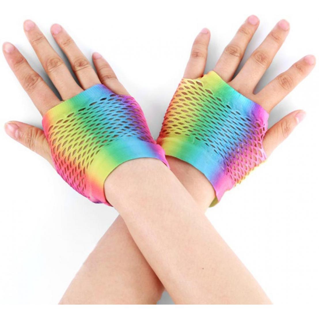 Partilandia Guantes sin dedos de redecilla cortos Arcoíris Degradado