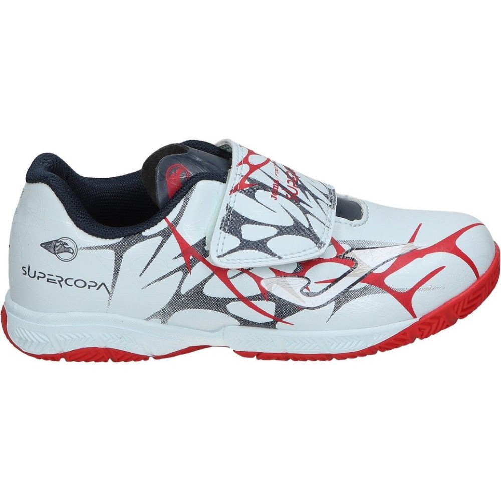 JOMA | Zapatillas de Fútbol Sala Joma Super Copa Jr para Niño – Zapatilla Sala en Color Blanco con Detalles de Rojo – Deportivas Fútbol Sala con Cierre Adherente – Estilo Deportivo – Cómodas – Modelo SCJW2505INV