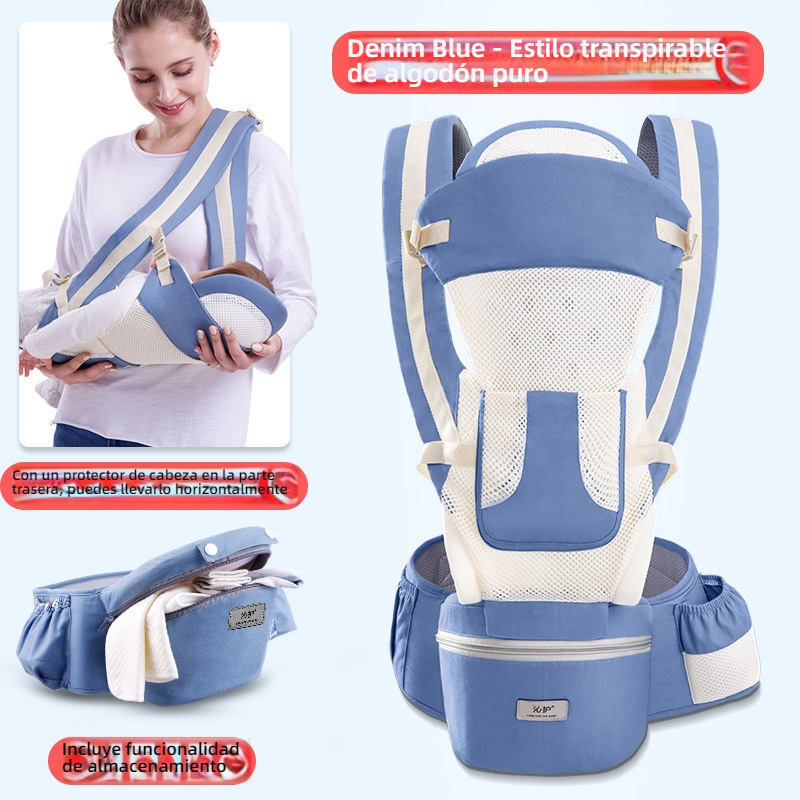 Portabebés Multifuncional con Asiento de Cadera — Plegable y Guardable, se Puede Llevar al Bebé Horizontalmente o en la Espalda, Cómodo y Práctico para Paseos