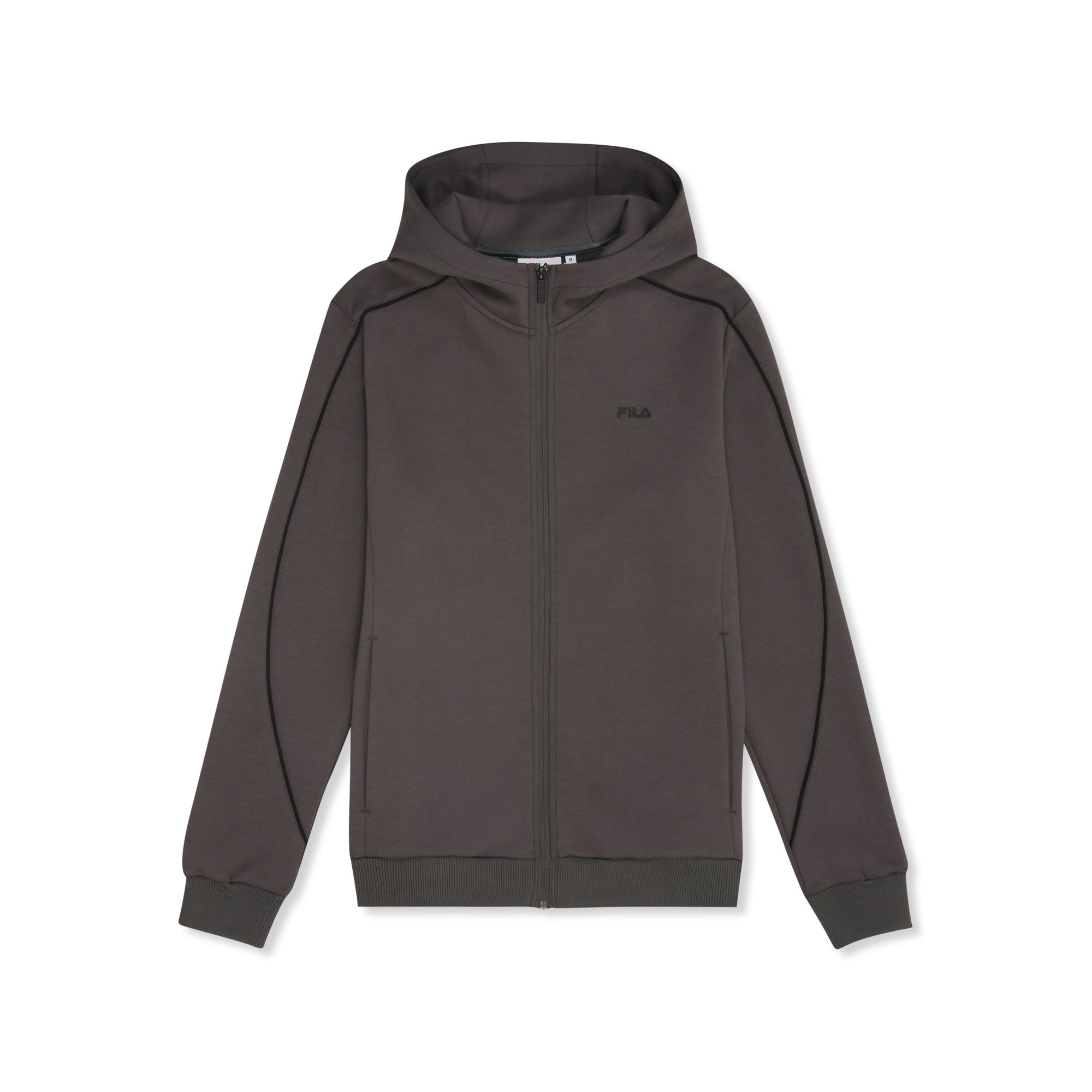 FILA | Sudaderas con Capucha Hombre, Rivoli Slim Track Jacket, Mezcla de Algodón, Poliéster y Elastano, Corte Slim con Cremallera y Bolsillos, Logo Estampado, Gris y Negro
