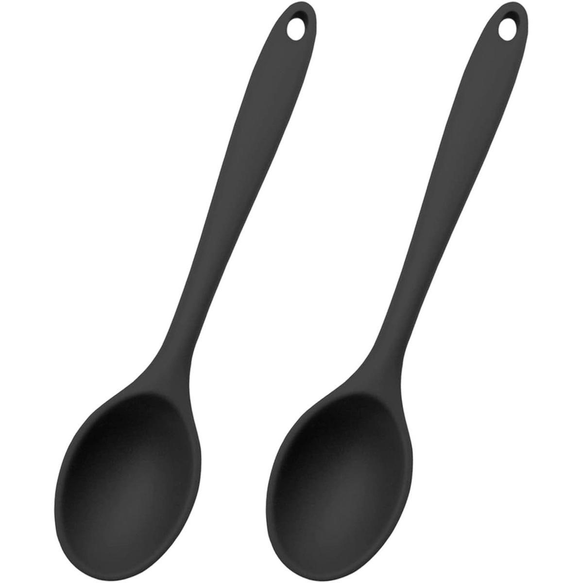 2 piezas - Cuchara - Cuchara de cocina - Cuchara de silicona - Cuchara para remover - Revestimiento antiadherente - Resistente al calor - Cuchara para servir - Cuchara para salsas - Cuchara para servir - Utensilio de cocina - Apto para lavavajillas - Negr