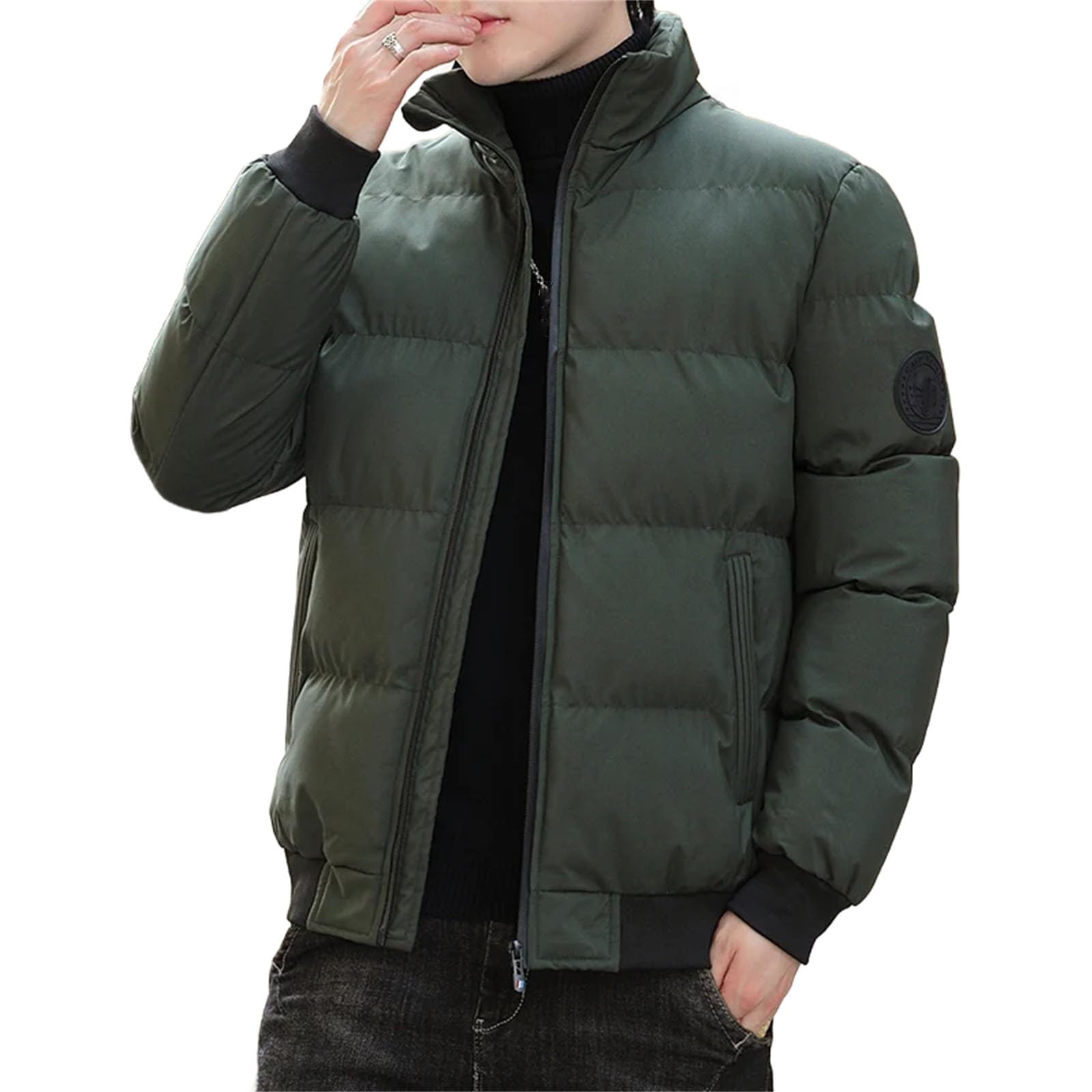 TK Winter Thick Jacket Men's Casual Short Cold-proof Down Cotton Warm Coat Male Lightweight Snow Solid Color Parka