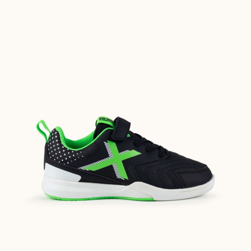 Zapatillas Negras Munich Rondito Kid Elastic Lace Niño Futbol Sala 4067020