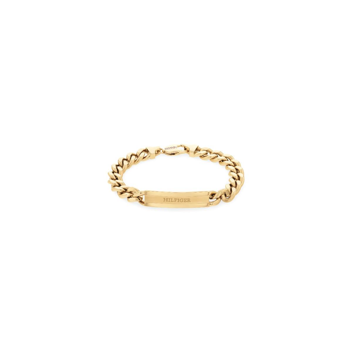Pulsera Tommy Hiflgier Cadena y Placa Acero Baño Oro Hombre 2790580