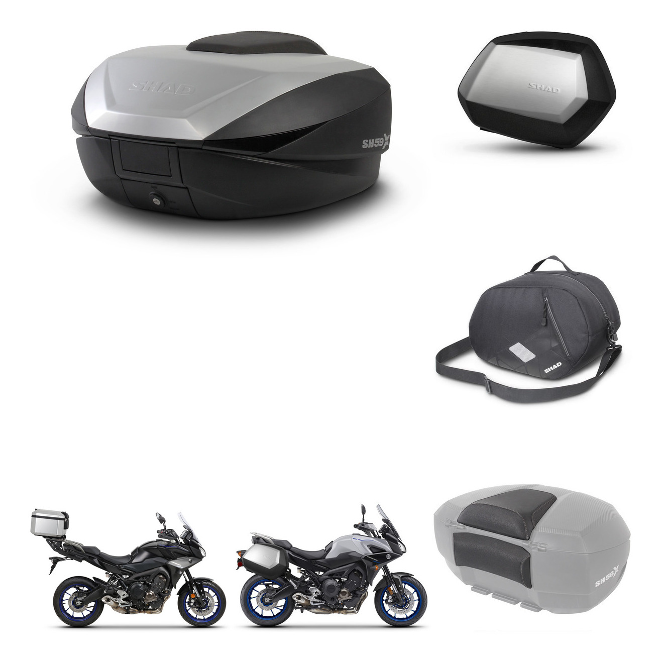 Maletas Laterales + Baul Trasero + Accesorios + Herraje 3P + Herraje Montaje Sh59x Alu Sc Sh35 Premium KIT-263031
