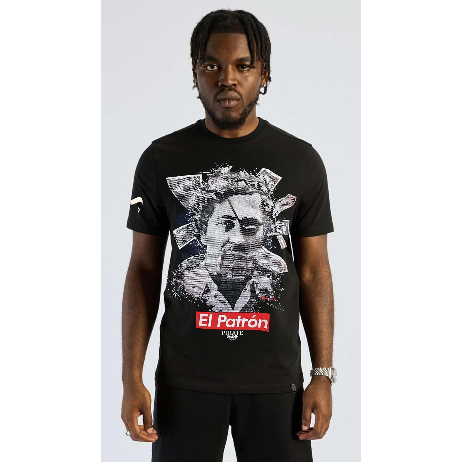 Camiseta Slim Fit Pirate Gang París Negra Pedrería Brillante El Patrón