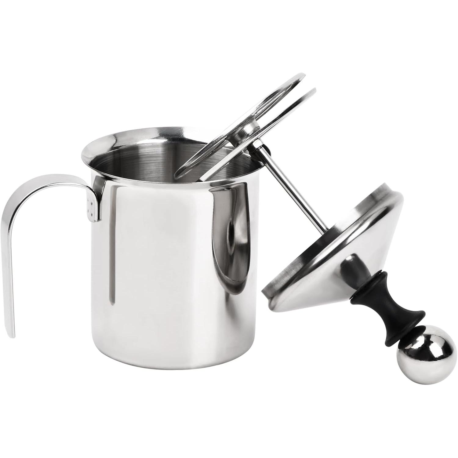 Espumador Manual de Leche, 400ml Batidoras Espumadoras de Leche Manuales, Doble Malla Espumador de Leche Manual de 304 Acero Inoxidable, para Espuma de Leche Capuchino o Expreso Macchiato