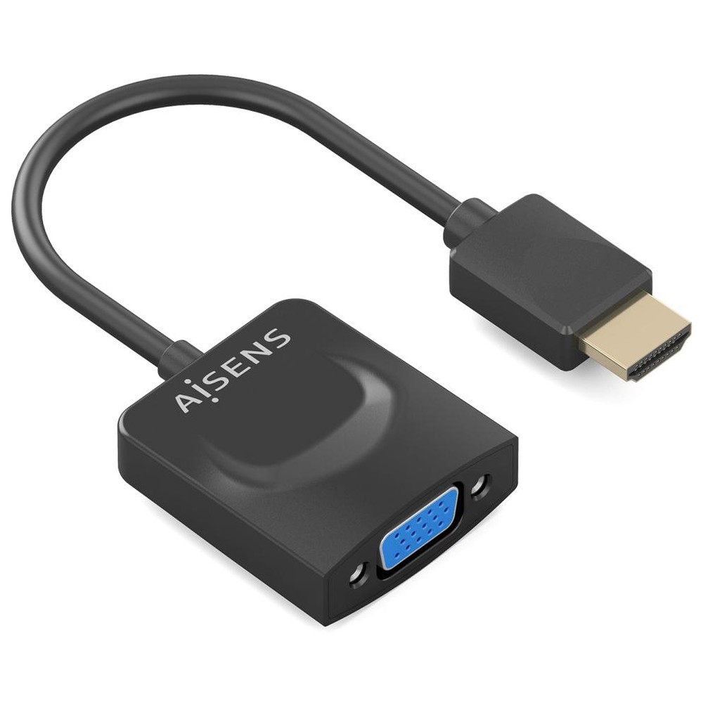 Aisens - Adaptador HDMI a VGA 0,15 m A122-0947 con conectores macho y hembra negro para monitor proyector Plug and Play