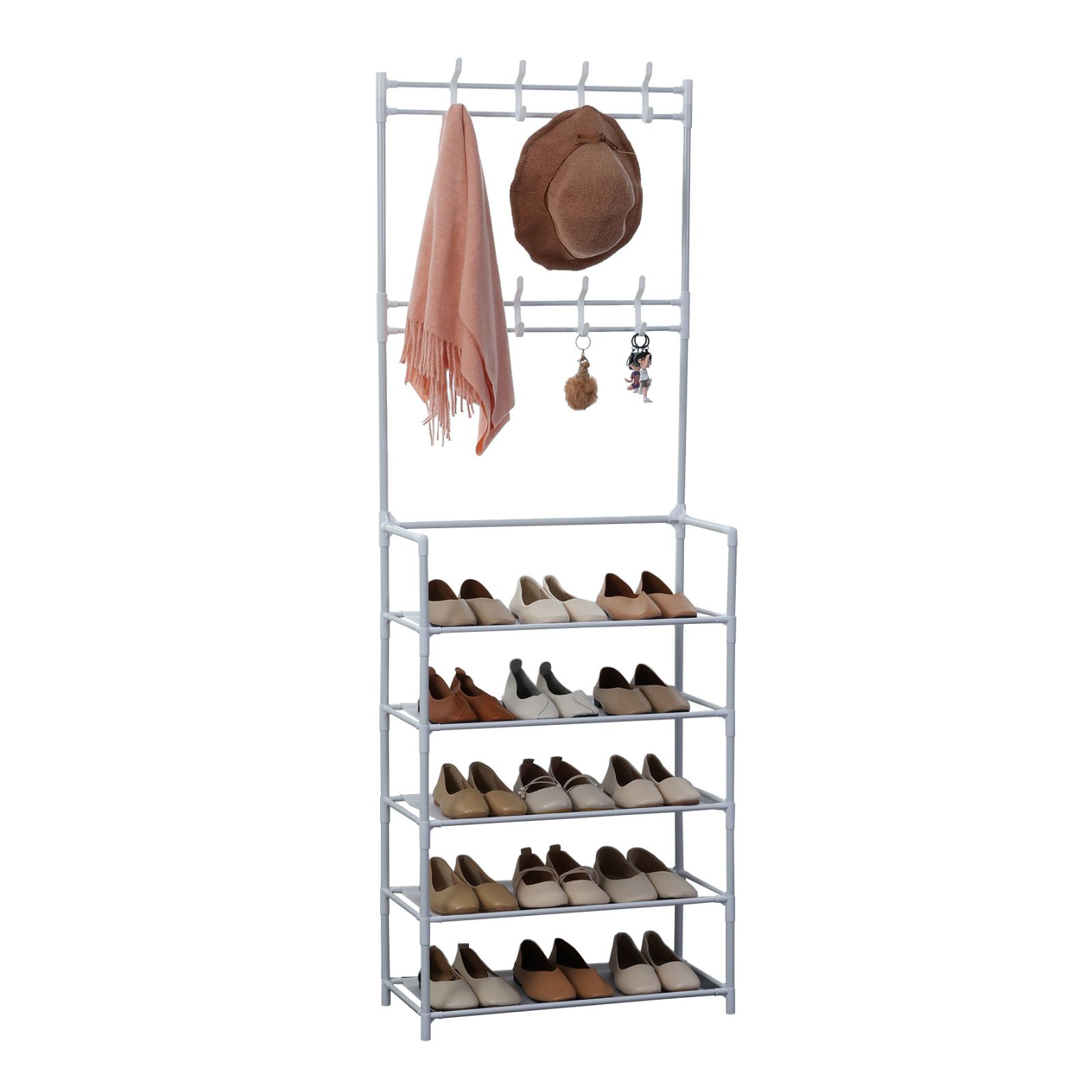 DASCK Mueble Recibidor Perchero con Zapatero | 5 Baldas | 60 × 26 × 173 cm | Solo 26 cm de Fondo