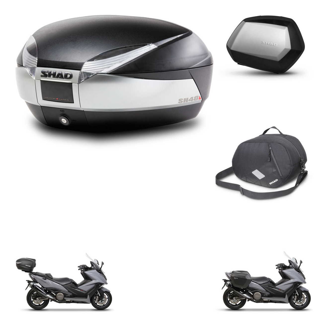 Maletas Laterales + Baul Trasero + Bolsa Interna + Herraje 3P + Herraje Montaje Sh48 Titanium Premium Sc Sh35 Premium KIT-269547