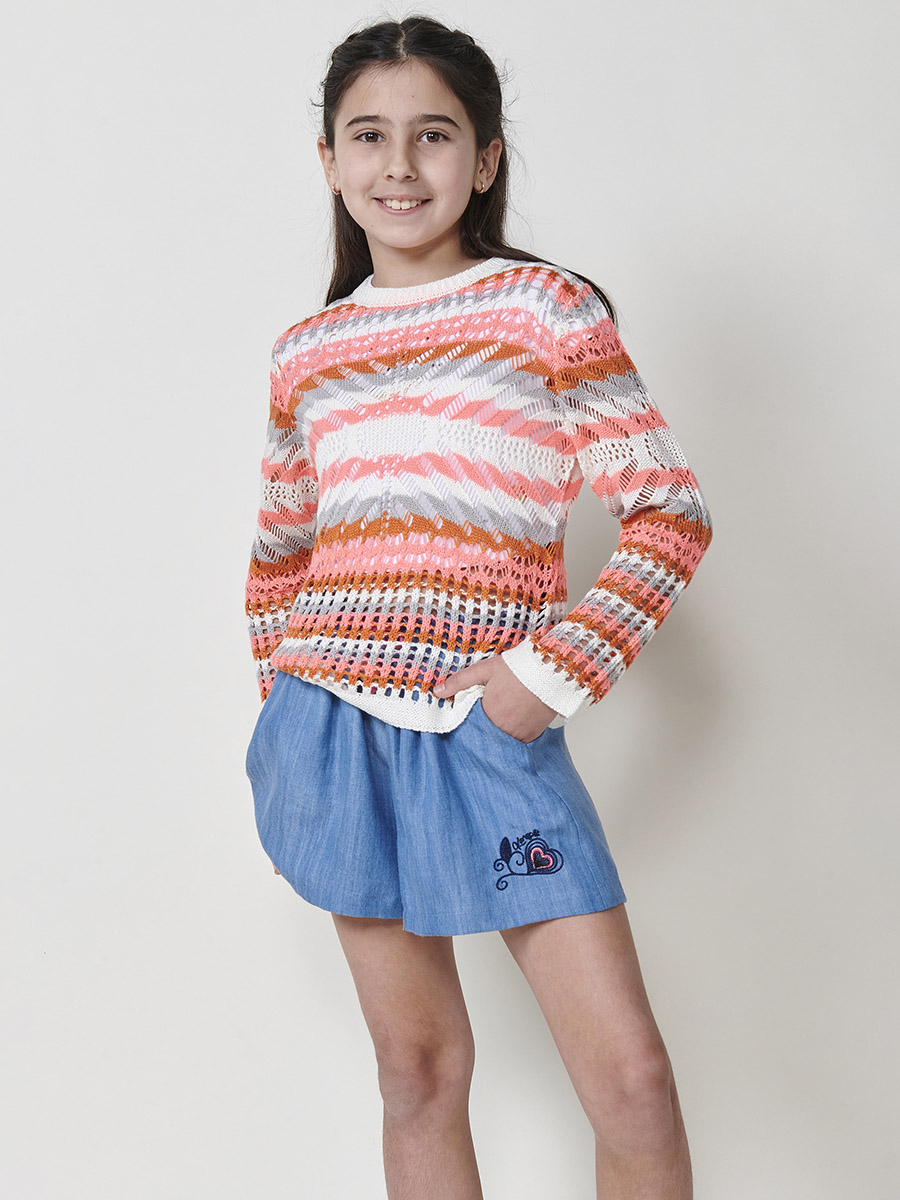 Koroshi - Jersey tricot niña cuello redondo multicolor 100% algodón suave y transpirable para entretiempo, tallas 4-5 a 10-11 años