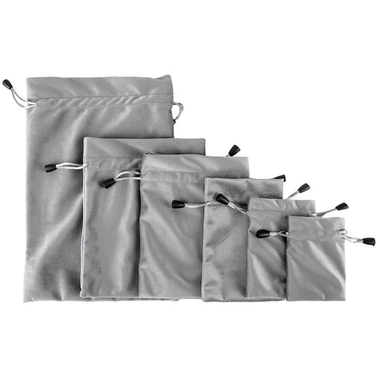 6 bolsas de almacenamiento con cordón ajustable - Gris, 6 tamaños - Bolsitas de terciopelo para joyas - Bolsitas para joyas - Bolsas de regalo - Bolsa de cumpleaños - Bolsa de regalo - Para joyas, pulseras de cristal, regalos, juguetes, cosméticos, gafas,
