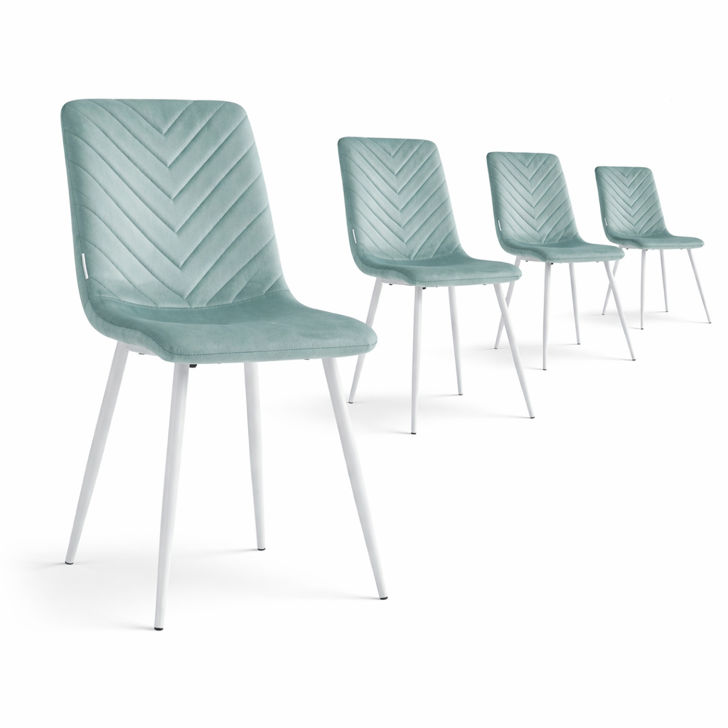 Pack de 4 Sillas Minimal DECO Tapizadas de Comedor Estilo Moderno con Patas Metálicas Blancas o Negras, Varios Colores, 54 x 44 x 90 cm
