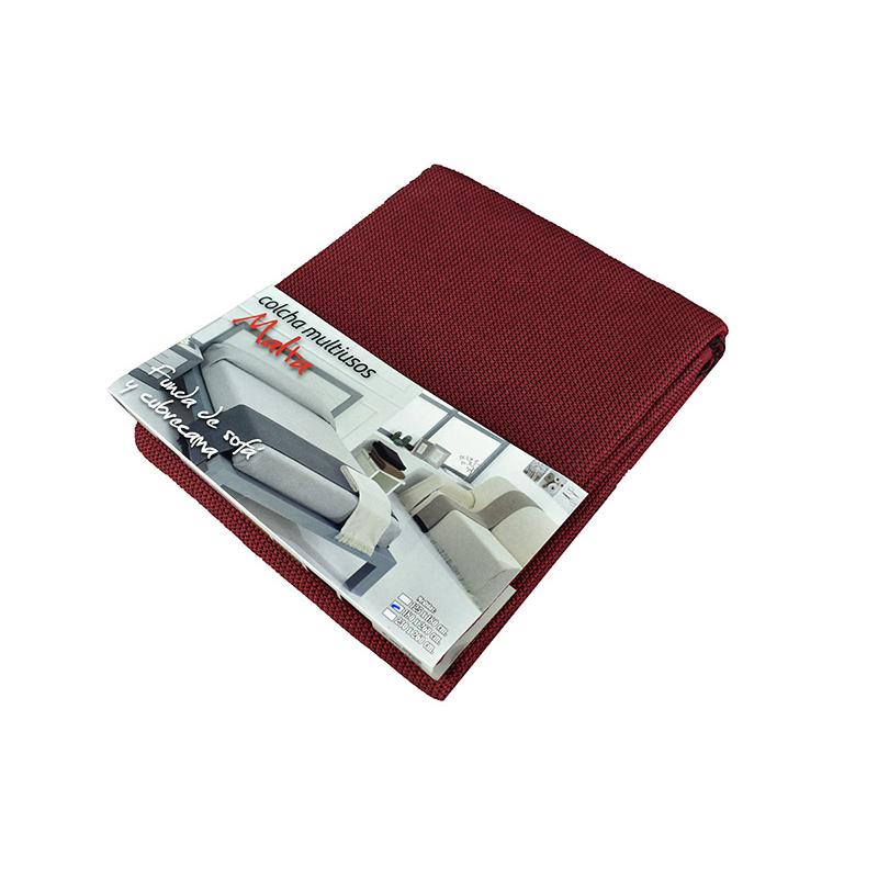 Colcha Multiusos Foulard para Cama y Sofá, Modelo Malta, Estampado, Color Granate, Cañete