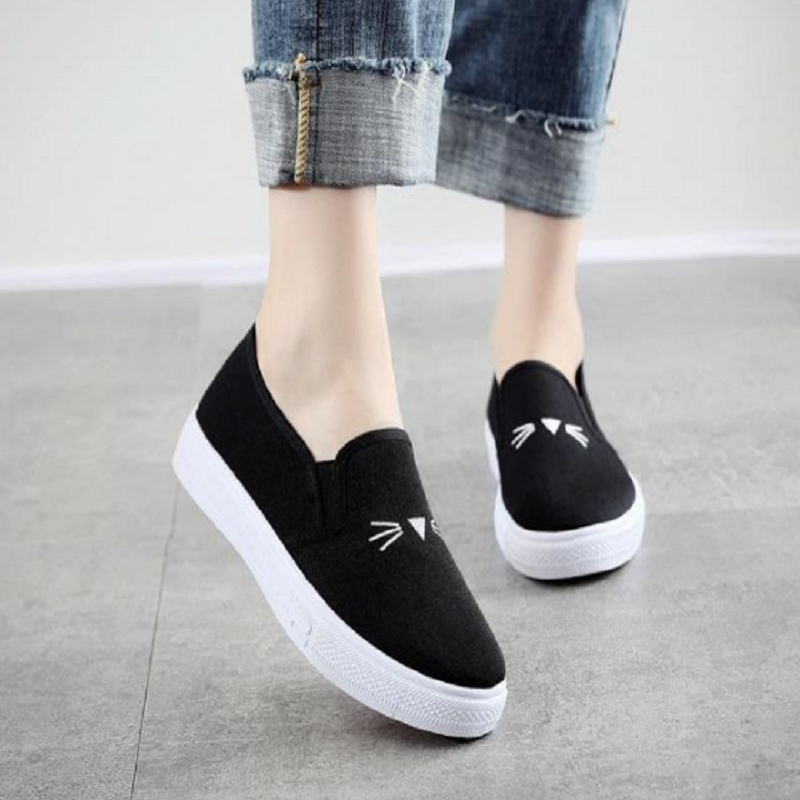 TK Zapatos Blancos De Cuero Para Mujer Alta Calidad Plataforma Canvas Zapatos Planos Casuales Para Primavera Y Verano Slip on A142