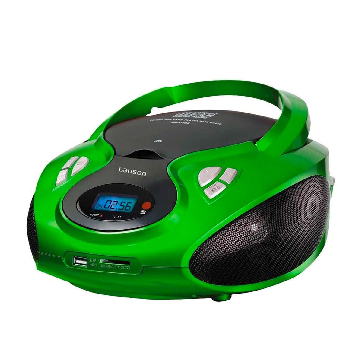 Lauson - Radiocassette portátil CP733 con reproductor de CD, radio FM/PLL digital y altavoces integrados, color verde, alimentación por corriente o pilas UM-2