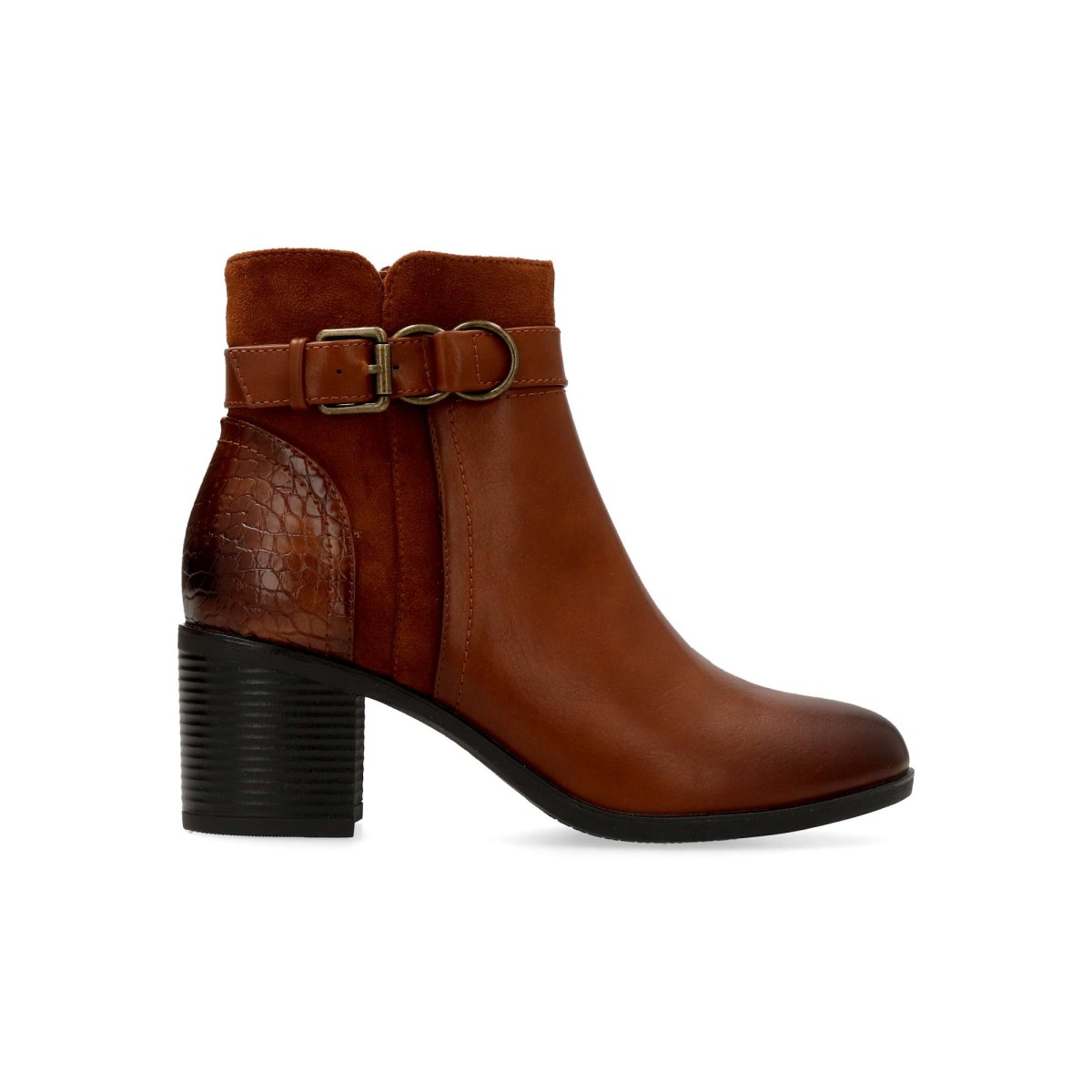 AMARPIES - Botín tacón ancho para mujer con cierre de cremallera y hebilla decorativa, ergonómico y flexible, suela de goma, altura caña 12 cm, tacón 6 cm