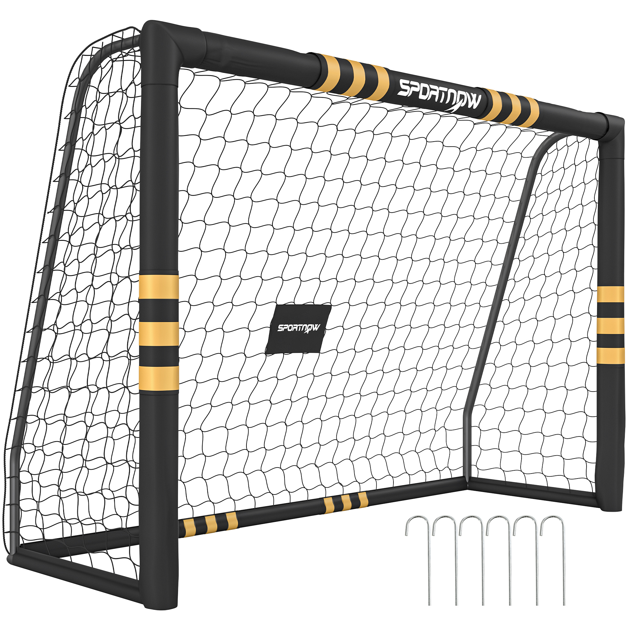 SPORTNOW Portería de Fútbol, Portería de Fútbol para Jardín con Red, Piquetas de Suelo, Acolchado EPE y Estructura Metálica, Montaje Fácil, para Interior y Exterior, 240x85x160 cm, Negro y Amarillo