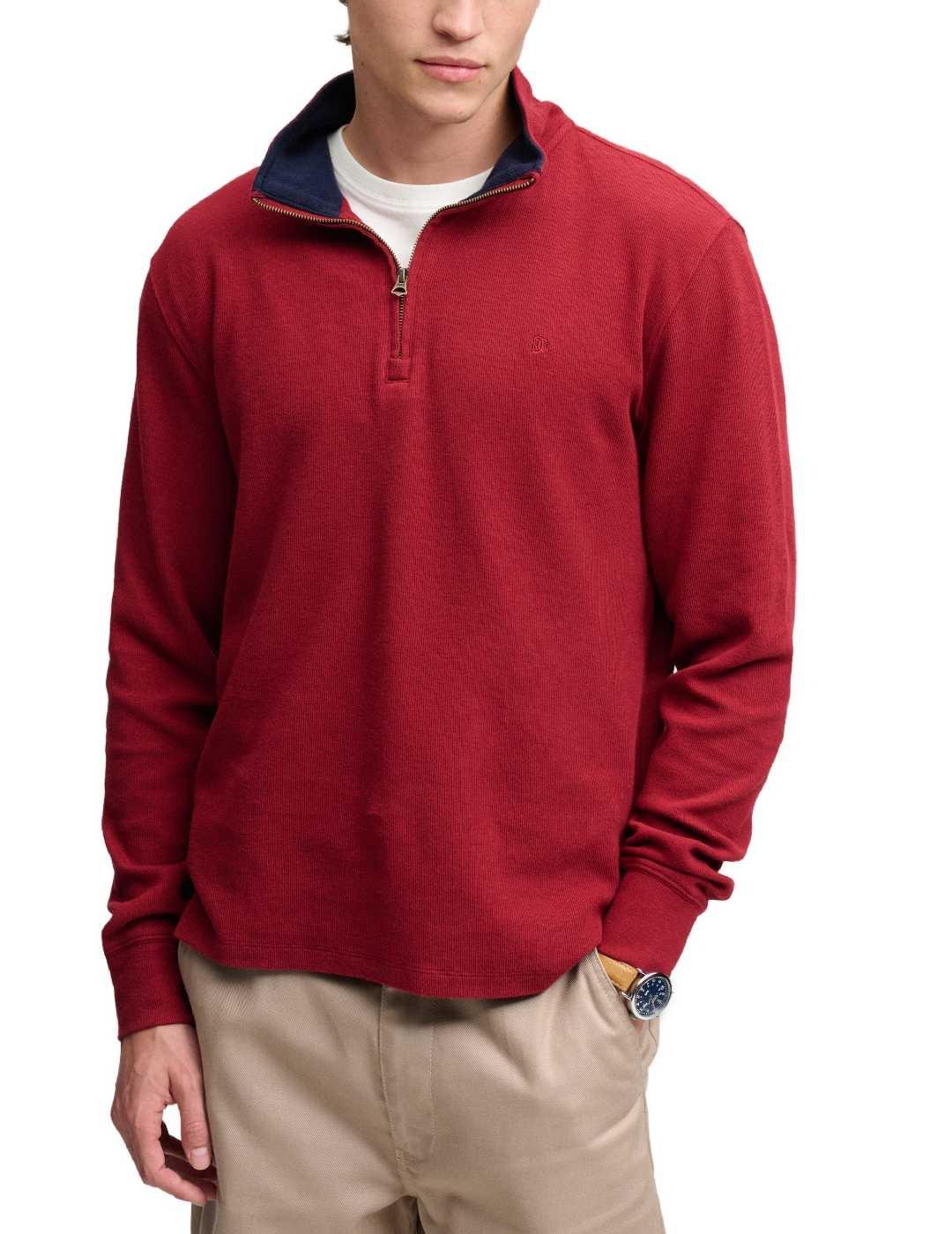 Jersey Superdry cuello zip rojo punto para hombre