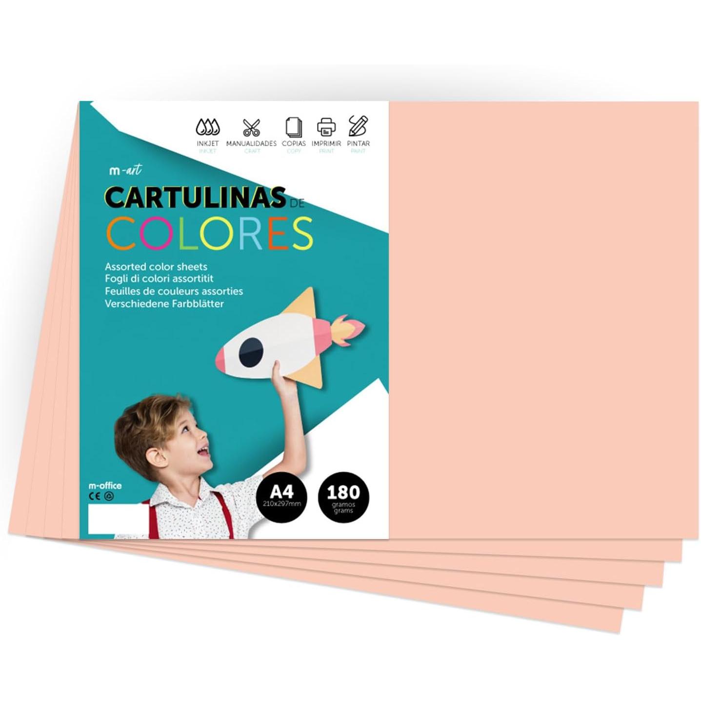 Cartulina de Colores, Cartulina A4 Colores Intensos, Hojas de Colores 180gr para Manualidades, Imprimir tus Documentos y Diseños Creativos, Folios de Colores A4 · m-office