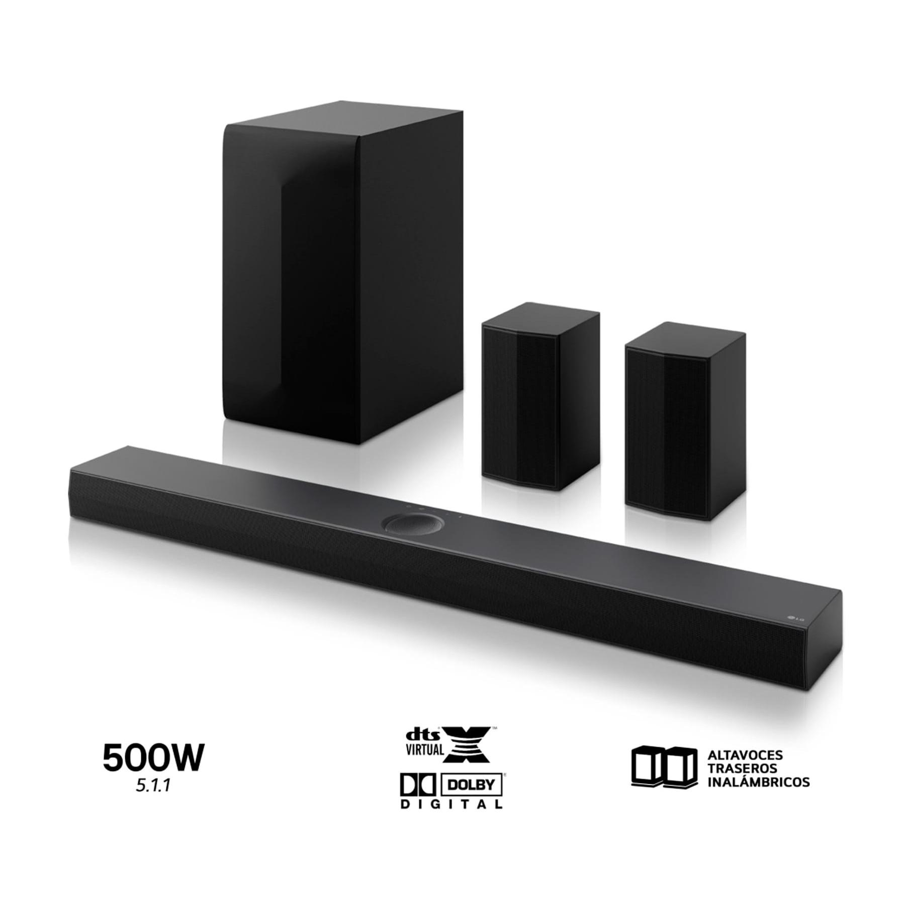 LG - Barra de sonido S70TR con 500 W, sistema 5.1.1 y Dolby Atmos, subwoofer inalámbrico y altavoces traseros incluidos para TV QNED