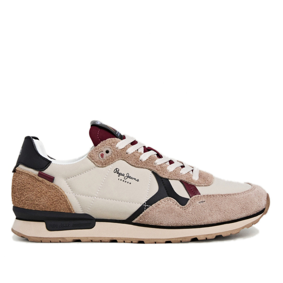Zapatillas deportivas Pepe Jeans brit flyer beige con detalles azules y granates