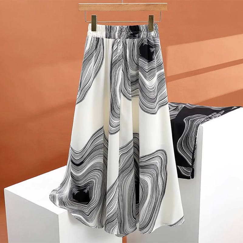 TK Falda A-Line Vintage Coreano De Verano Para Mujer Cintura Alta Elástica Estampada Casual Midi Sobremesa Inglesa