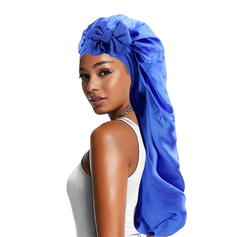 TK Gorro de seda para dormir,Cinta de lazo de color sólido, Gorro trenzado clásico de satén largo, Gorros suaves para dormir, Gorro de noche transpirable, Gorros para el pelo para mujeres, uso diario