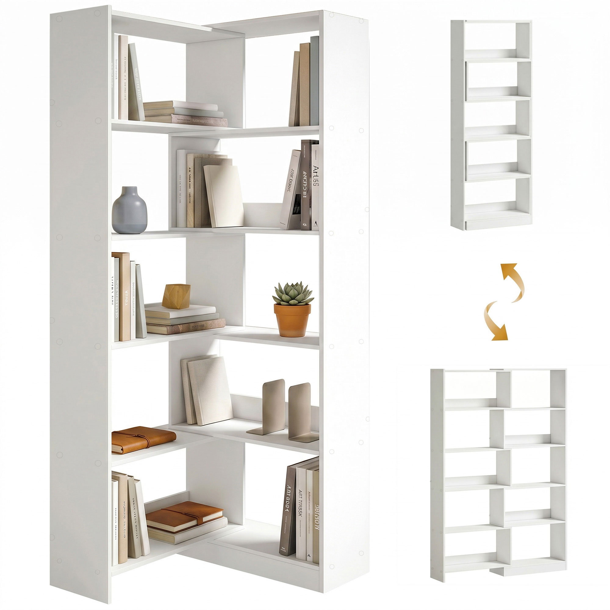 HOMCOM Estantería Expandible 5 Niveles, Librería para Libros Giratoria 350°, Ancho Ajustable, Convertible en en L, Recta o Compacta para Salón, Dormitorio, Estudio 111,5x23,8x163,7 cm