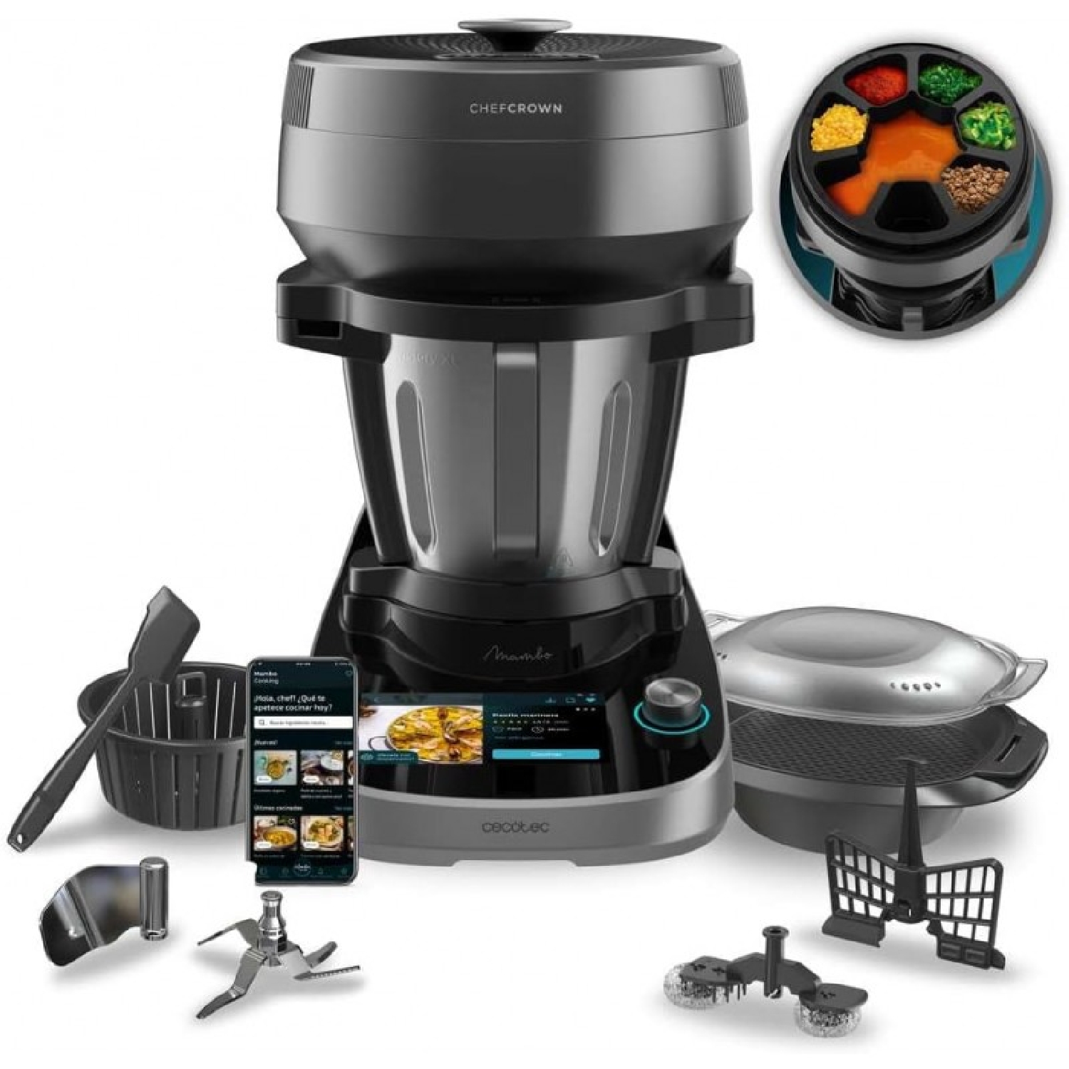 Cecotec Robot de Cocina Multifunción con Dispensador de Alimentos Mambo CooKing Victory. 1700W, 45 Funciones