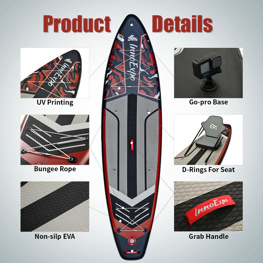 INNOEXPO,Inflatable Paddleboards,350*89*15cm,Non-silp EVA,230KG Weight Capacity,Inflation range 12-15PSI,with Go-pro Base,2-IN-1 Paddle,10L Waterproof Bag,Inflatable Seat,D-Rings For Shoulder Strap,Beginner Friendly