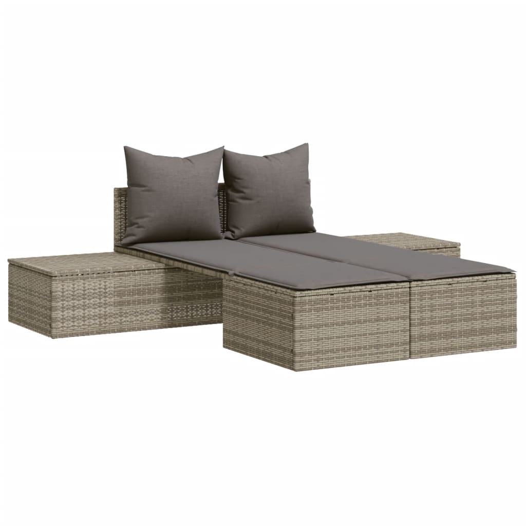 Vidaxl Tumbona Doble con Cojines Ratán Sintético Negro Marrón Gris para Jardín Playa Piscina Terraza