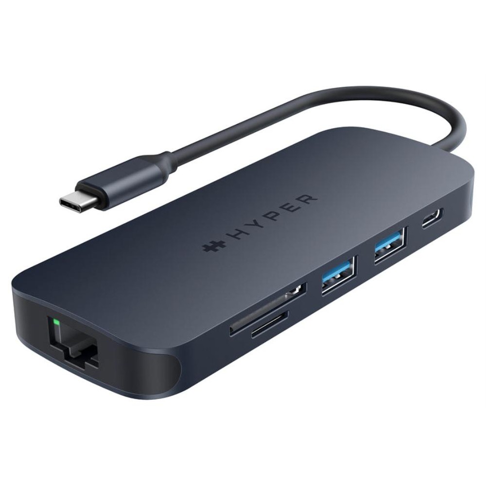 HYPER - Docking Station HD4004GL USB-C 140W Ethernet 4K SD MicroSD Azul con transferencia ultrarrápida de 10000 Mbit/s