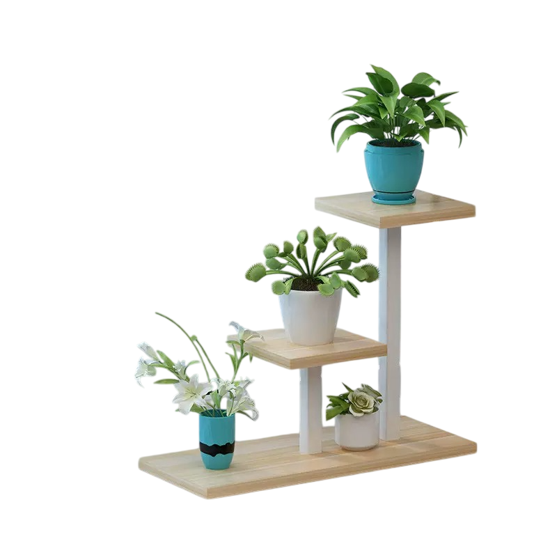 Estantes de Metal + MADERA para plantas, soporte para macetas, Soporte múltiple para macetas, organizador de exhibición para interiores , estante para macetas, jardín y balcón 4 Platos