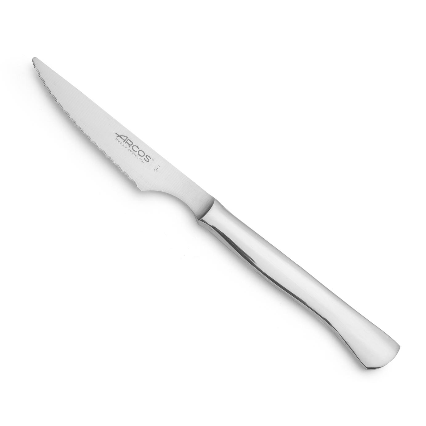 Arcos Cuchillos Mesa - Cuchillo Carne Mesa - Monobloque unaola pieza Acero Inoxidable 4" - Corta chuletas o bistecs con precisión, facilidad y rapidez -erie Monobloque - Color Plateado