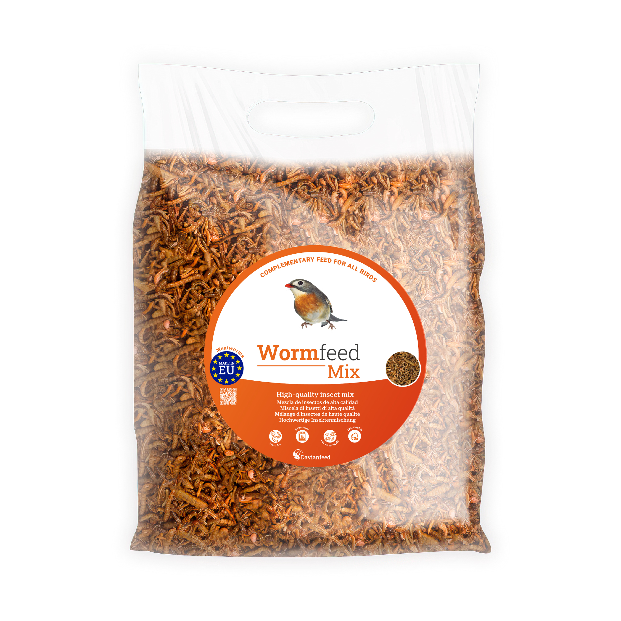 Wormfeed Mix - Combinación de Insectos Alta Calidad 1 kg - Mezcla de Larvas de Tenebrio y Mosca para Aves, Reptiles, Roedores y Peces - Alto en Proteínas y con Omega 3 y 6 - Producción Europea - Davianfeed