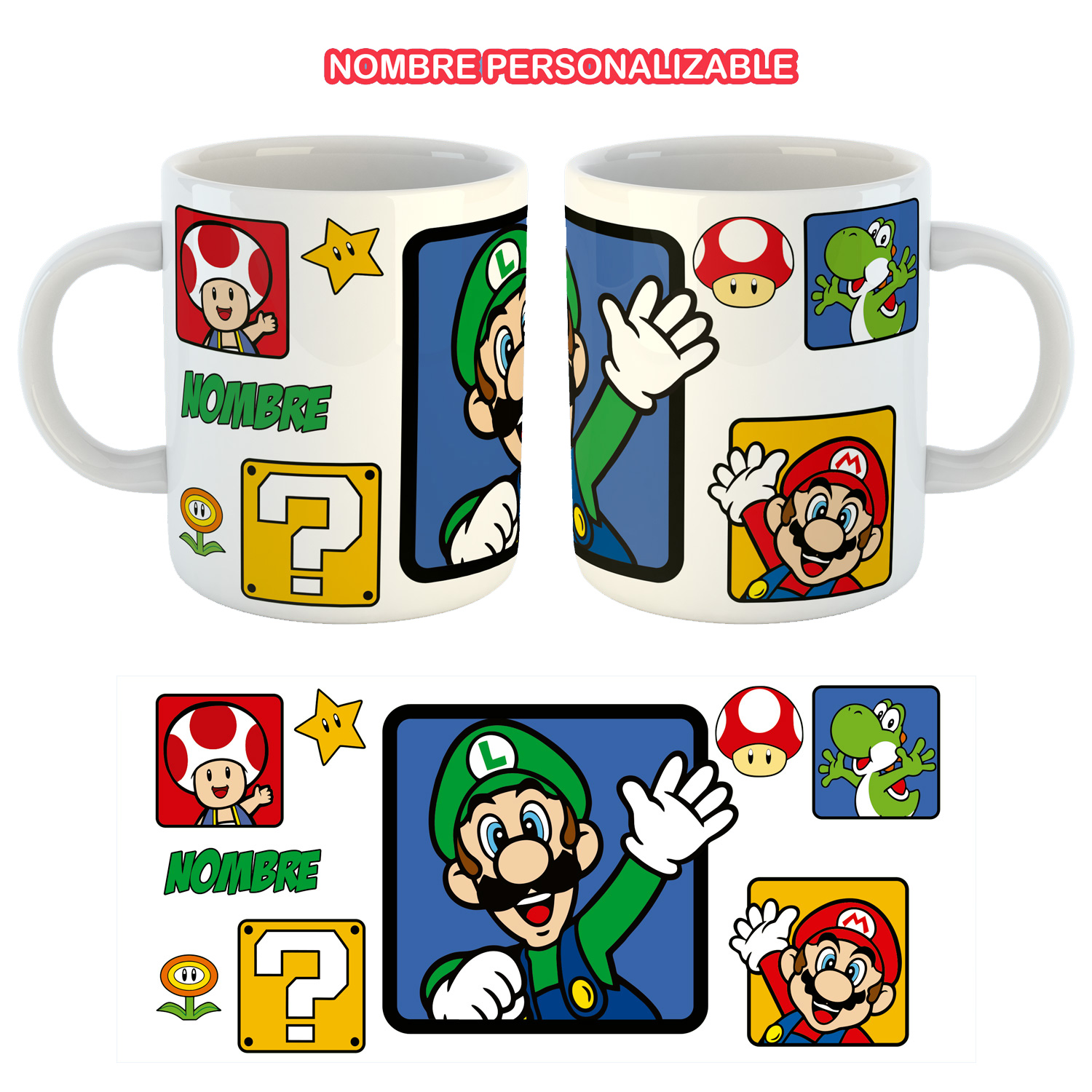 Taza Personalizada Luigi pon tu nombre en ella ideal para regalo Orca