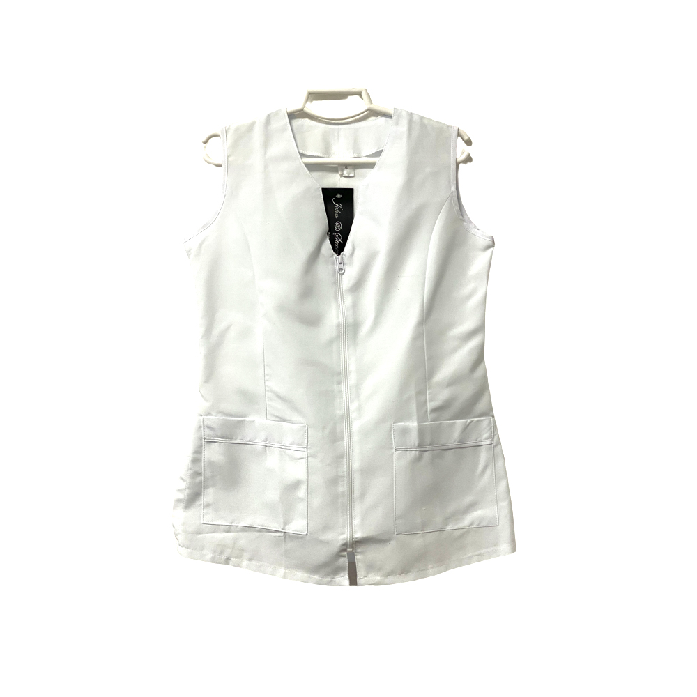 PLUSHOME Casaca Señora Sin Mangas Blanco/Negro Uniforme Laboral,75% Poliéster, 25% Algodón Con Cremallera