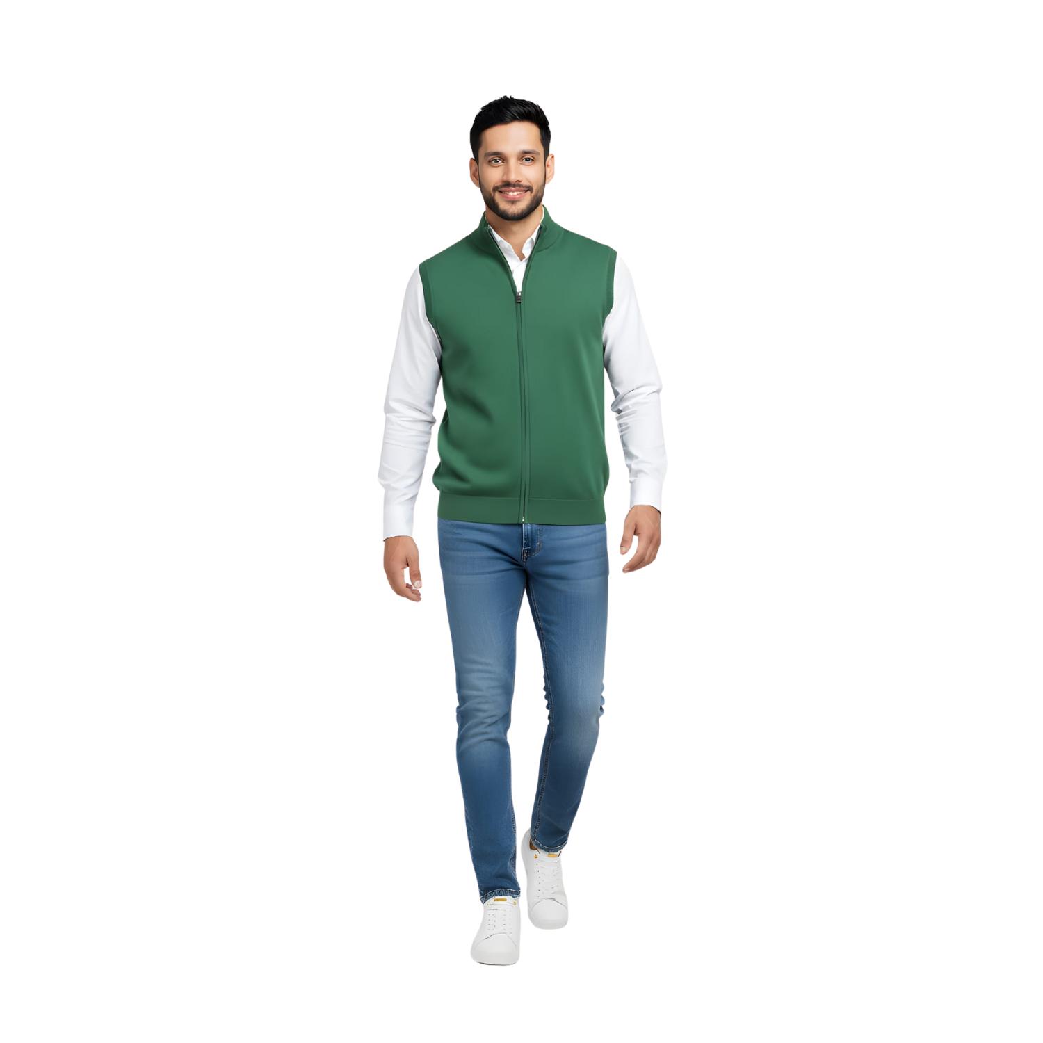 Chaleco de punto con cuello mao y cremallera delantera. Diseño cómodo con terminaciones acanaladas y mezcla de lana, viscosa y cashmere- REF: 68546