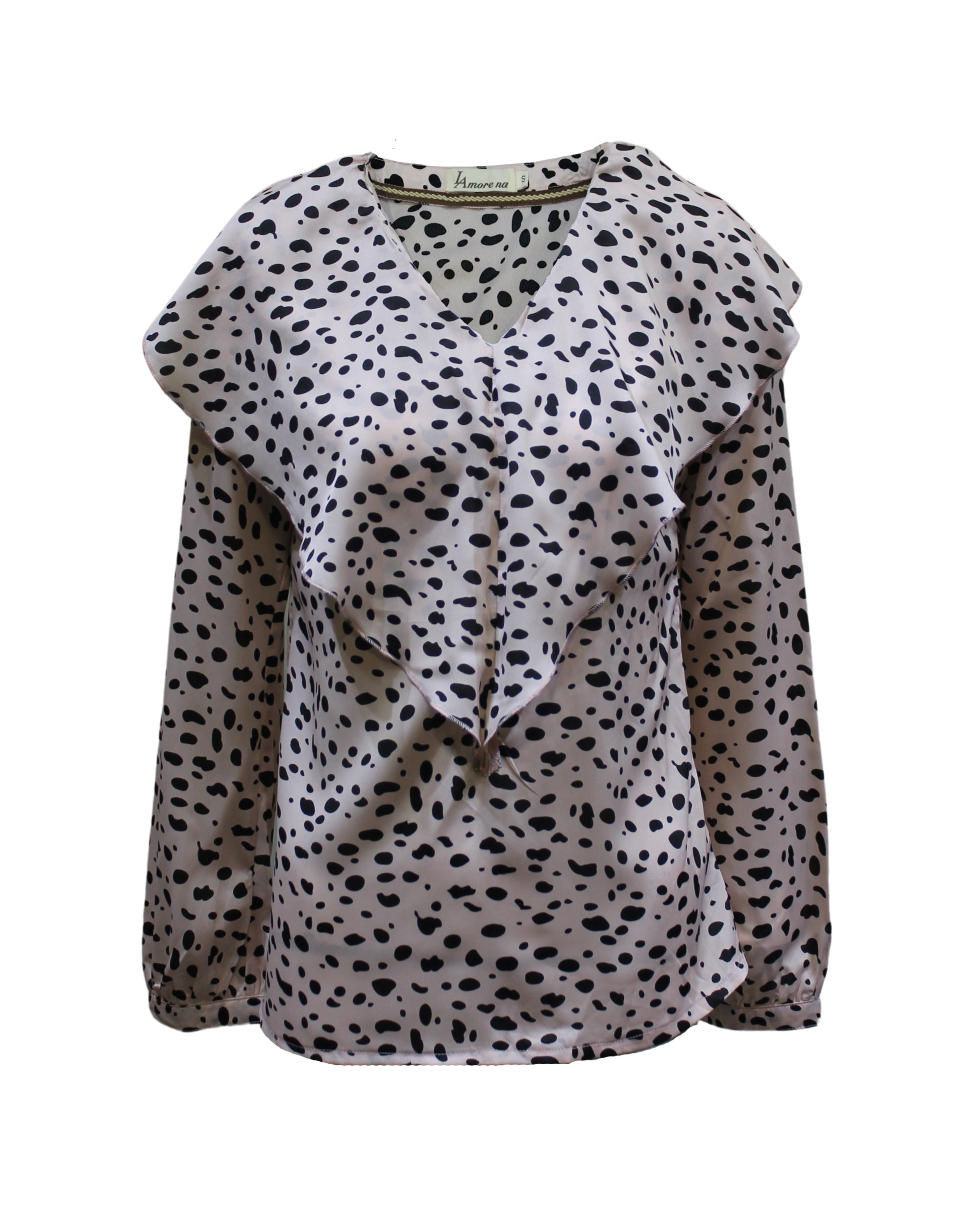 Blusa mujer elegante volantes textura sedosa manga larga estampado lunar blanco S office top comfy formal casual fashion fácil combinar look chic ✅Entrega 24/48h
